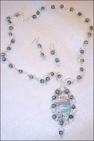 "Shimmering Beach" Series - Hand Painted Necklace & Earring Set by Felicia D. Roth