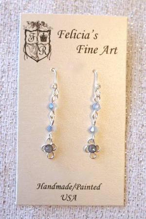 Metal & Blue with Gray Crystal Dangle Earrings by Felicia D. Roth