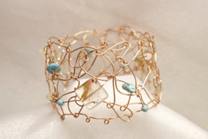 "Wild Woven" Copper Bracelet with Semi Precious Stones by Felicia D. Roth
