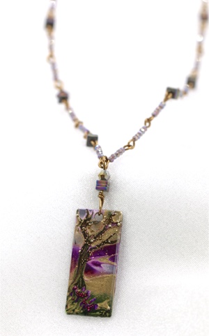 "Glistening" - Hand Painted Tree Necklace by Felicia D. Roth