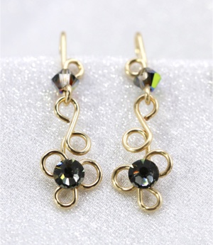 Metal & Gray Crystal Earrings by Felicia D. Roth