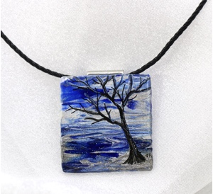 "Cobalt Dream" Series - Hand Painted Tree Necklace