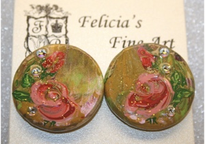 "Venetian Garden" Series - Hand Painted Roses Earrings 