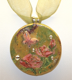 "Venetian Garden" Series - Hand Painted Roses & Butterfly Necklace