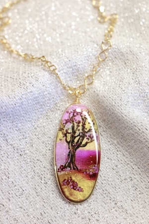 "Beautiful" Series Tree Hand Painted Necklace by Felicia D. Roth
